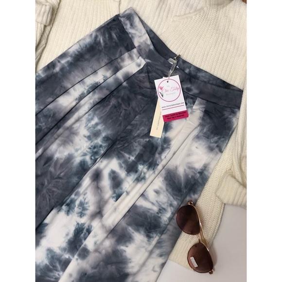 Wide Leg Pants Womens Size S Casual Pants Stretch tie dye Gray White NWT beach - Picture 10 of 12